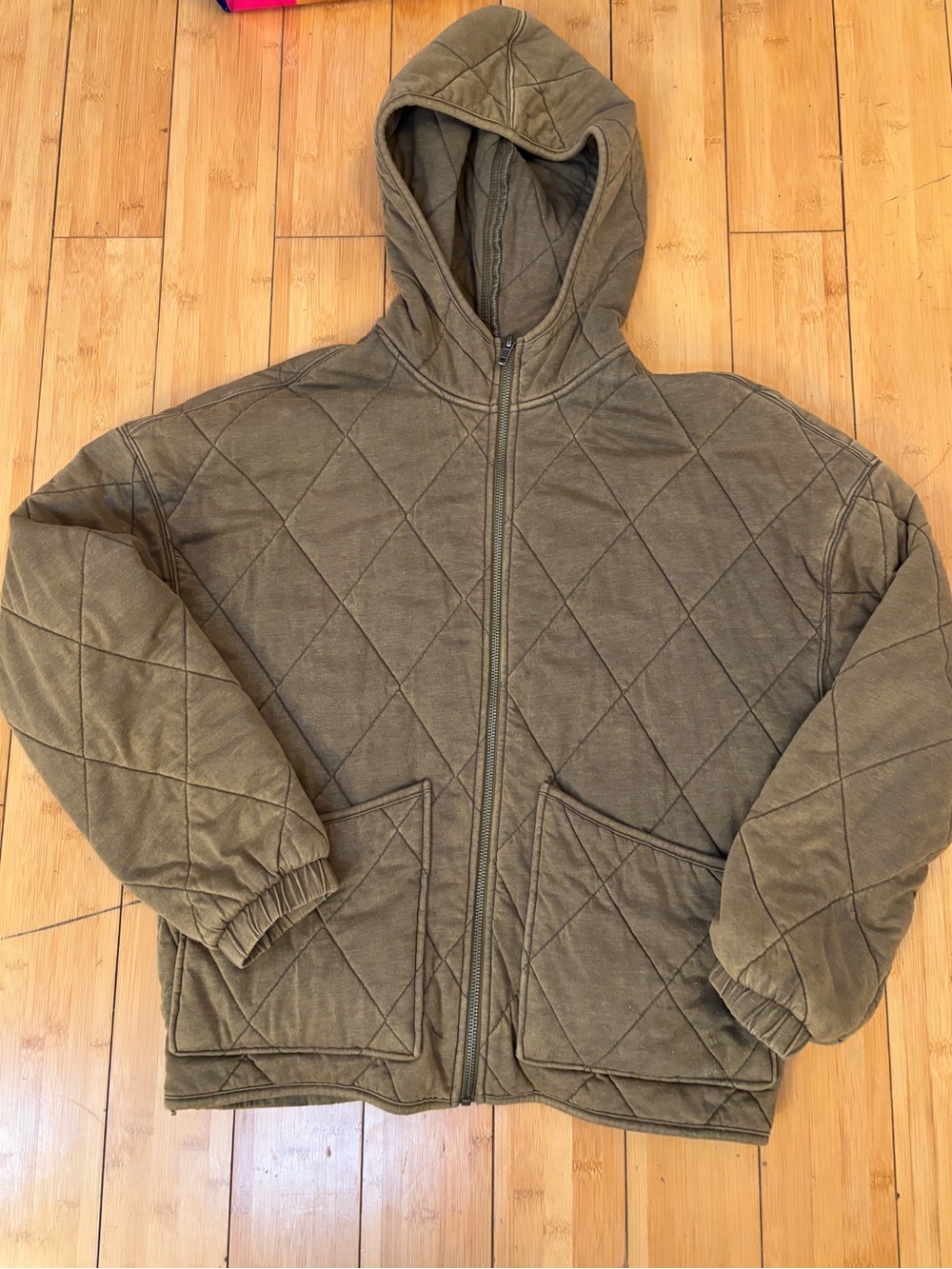 wild fable Quilted Hooded Puffer Jacket in Olive Green
